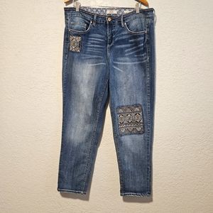 Vintage America Blues Bestie Jeans, Size 16 W, Patchwork Distressed Denim